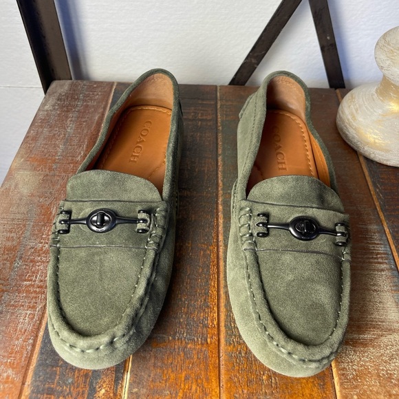 Coach Crosby Olive Green Suede Driving Shoes Loafers Size 7B - Picture 3 of 5